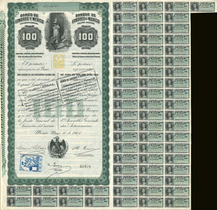 "Queen Victoria" 100 Pesos Banco De Londres Y Mexico